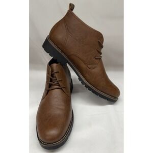 Ferro Aldo Mens Brown Leather Chukka Lace Up Casual Mid-top Business Dress Boots
